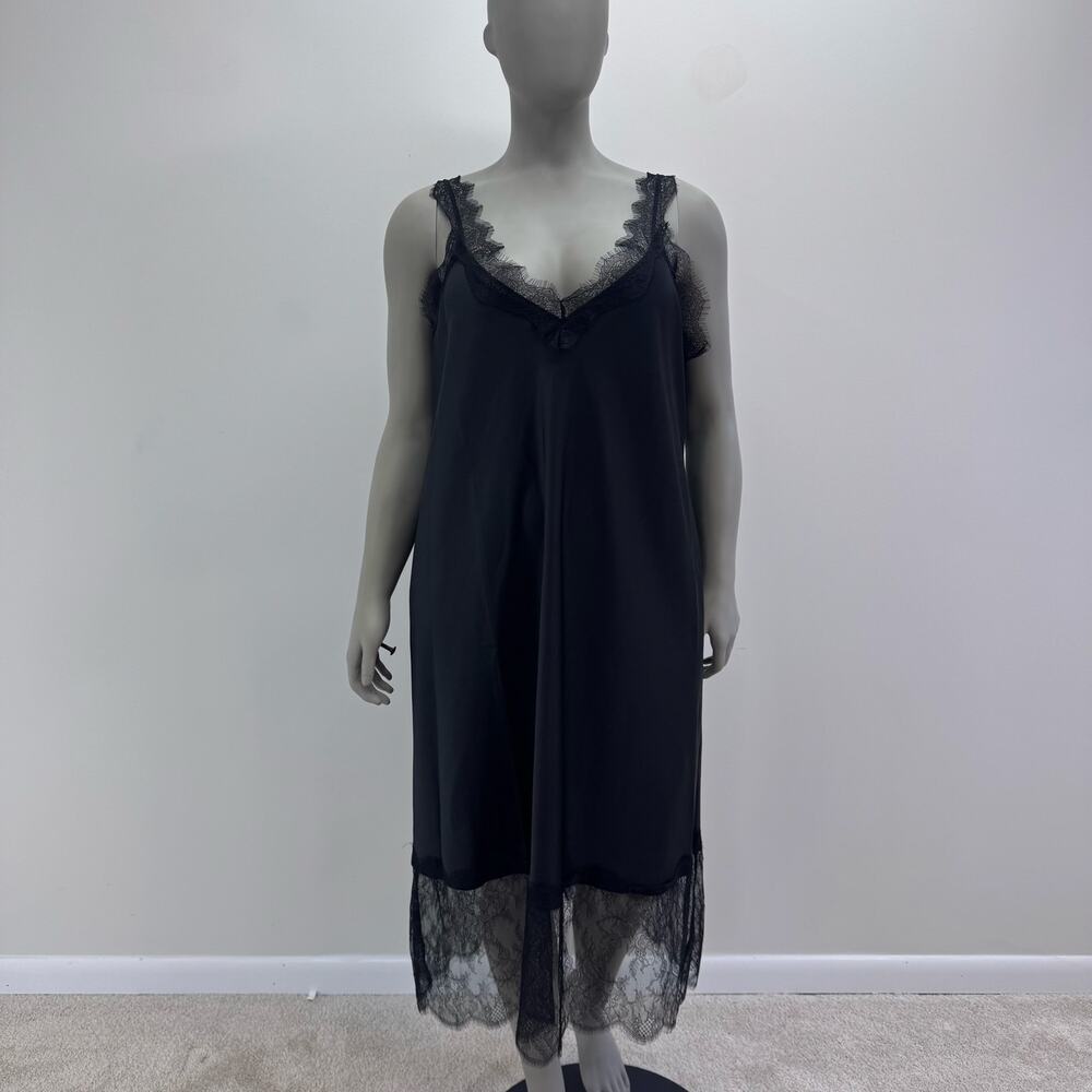 NWT Marina Rinaldi Black Lingerie Slip Dress Lace Trim US 20 Romantic Whimsigoth